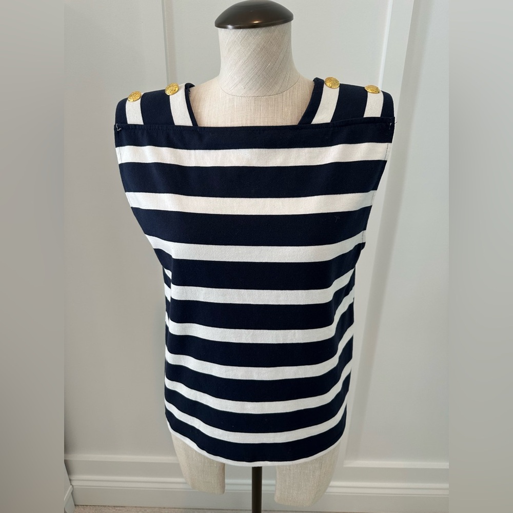 Zara Blue and White Boxy Sailor Collar Tank Top with Gold Bottom - NWT